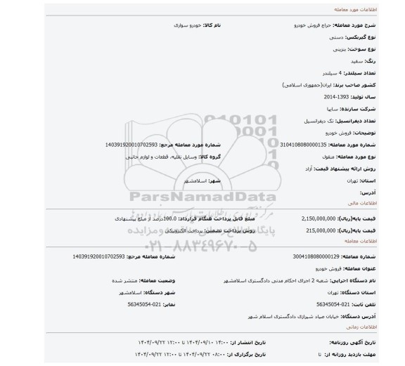 مزایده، فروش خودرو