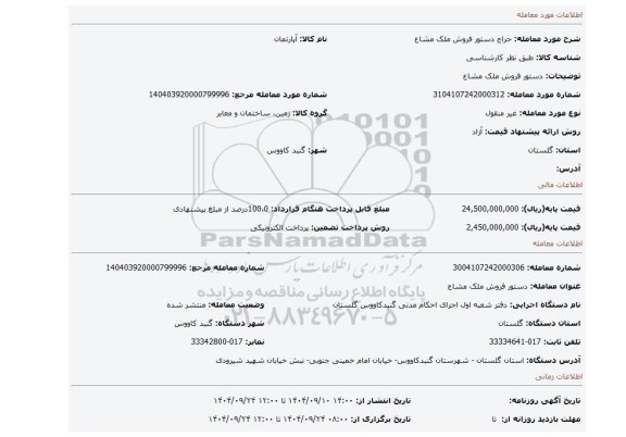 مزایده، دستور فروش ملک مشاع