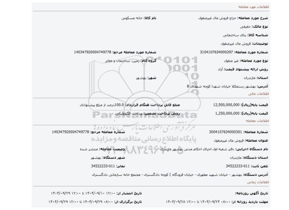 مزایده، فروش مال غیرمنقول