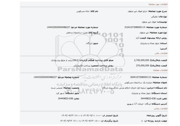 مزایده، اموال غیر منقول