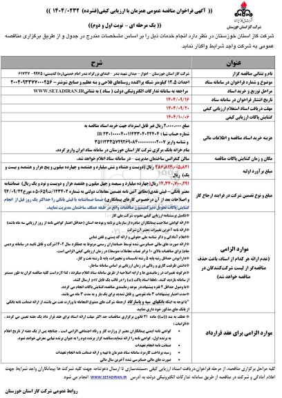 مناقصه احداث 12.5 کیلومتر شبکه پراکنده روستاها