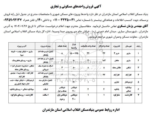 آگهی فروش واحدهای مسکونی و تجاری 