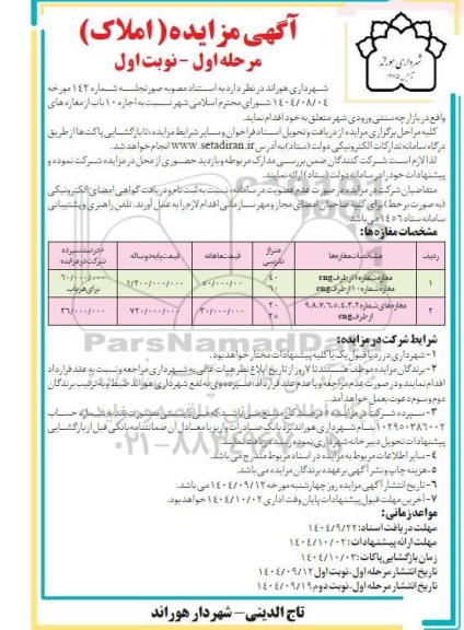 مزایده اجاره 10 باب از مغازه های واقع در بازارچه سنتی ورودی شهر