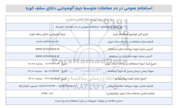 استعلام خرید جرم آلومینایی دلتای سقف کوره 