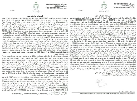 مزایده ملک یک قطعه آپارتمان