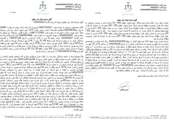 مزایده یکباب منزل مسکونی ویلایی دارای ساختمان قدیمی 