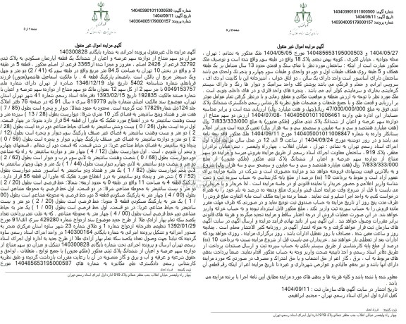 مزایده میزان دو سهم مشاع از دوازده سهم عرصه و اعیان از ششدانگ یک قطعه آپارتمان مسکونی به پلاک ثبتی 32792 فرعی از 2426 اصلی  