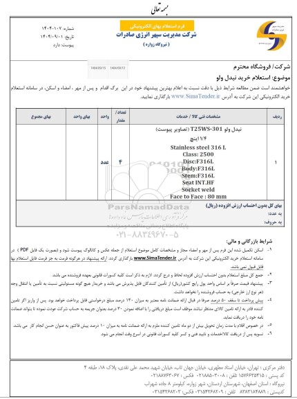 استعلام خرید نیدل ولو