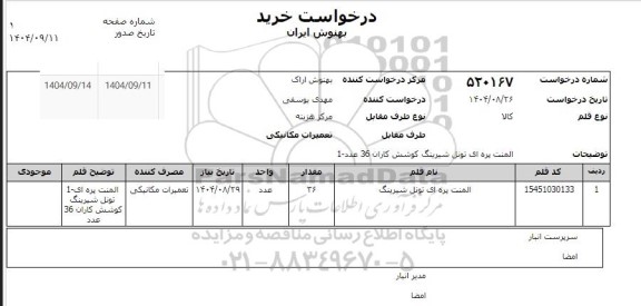 استعلام المنت پره ای تونل شیرینگ 