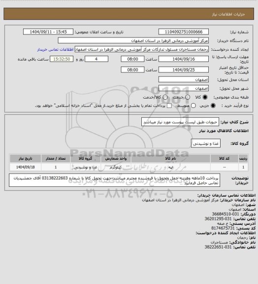 استعلام حبوبات طبق لیست پیوست مورد نیاز میباشد