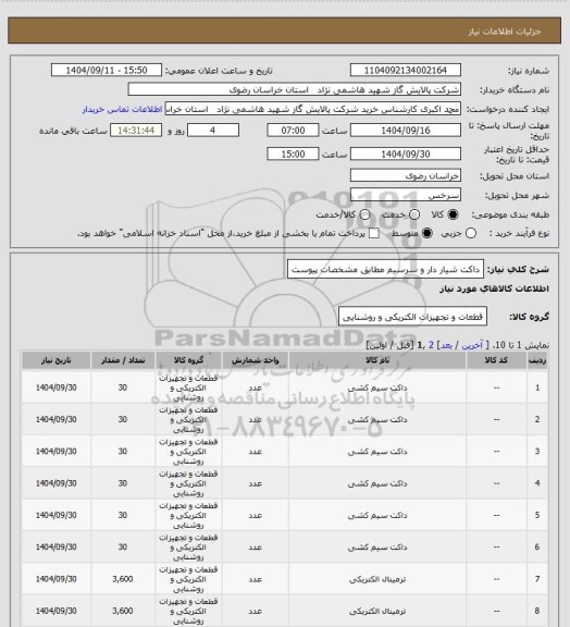 استعلام داکت شیار دار  و سرسیم مطابق مشخصات پیوست
