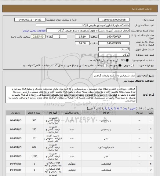استعلام مواد شیمیایی دانشکده تولیدات گیاهی