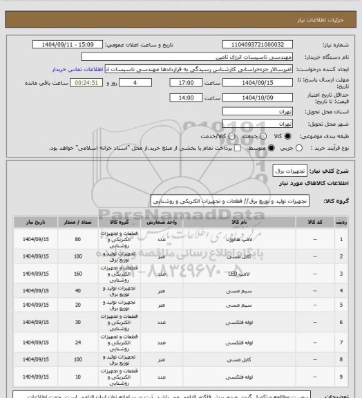 استعلام تجهیزات برق