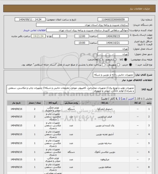 استعلام تجهیزات جانبی رایانه و دوربین و شبکه