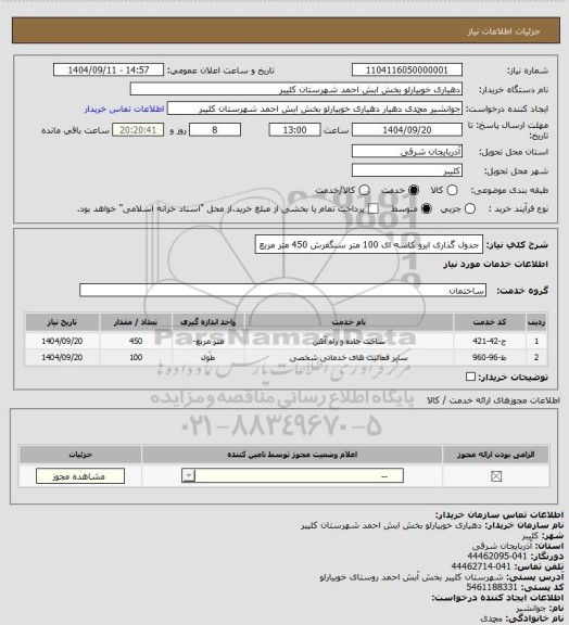 استعلام جدول گذاری ابرو کاسه ای 100 متر سنگفرش 450 متر مربع