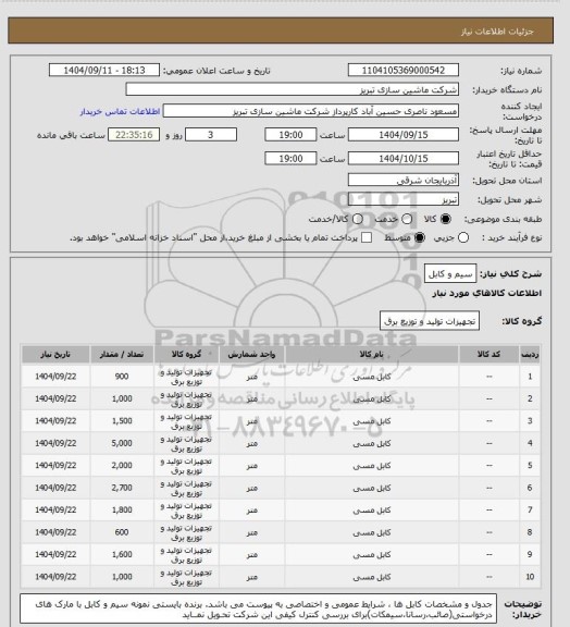استعلام سیم و کابل