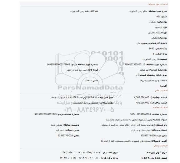 مزایده، زمین کشاورزی