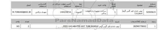استعلام تیوپ باندل فید گس گرم( اضطراری)