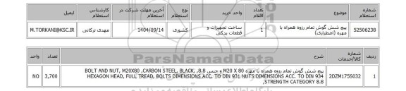 استعلام پیچ شش گوش تمام رزوه همراه با مهره (اضطراری)