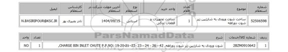 استعلام ساخت شوت ورودی به شارژبین زیر شوت دوراهه