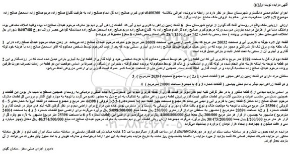 مزایده ملک با کاربری آبی و مساحت 26032 متر مربع 