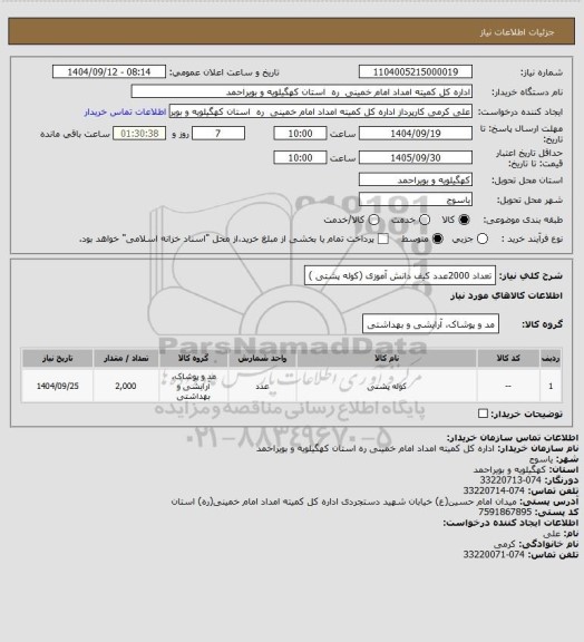 استعلام تعداد 2000عدد کیف دانش آموزی (کوله پشتی )