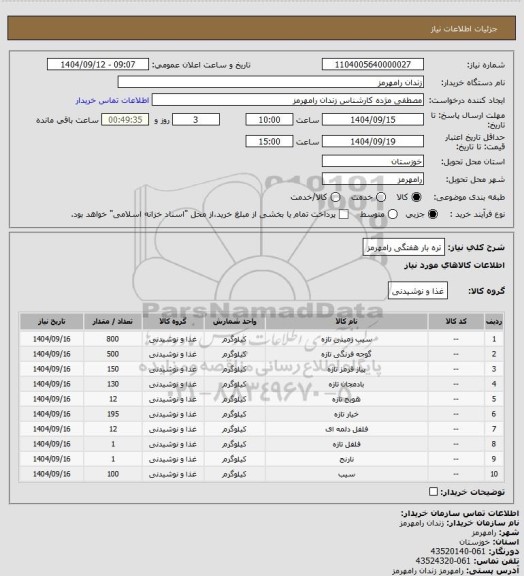 استعلام تره بار هفتگی رامهرمز