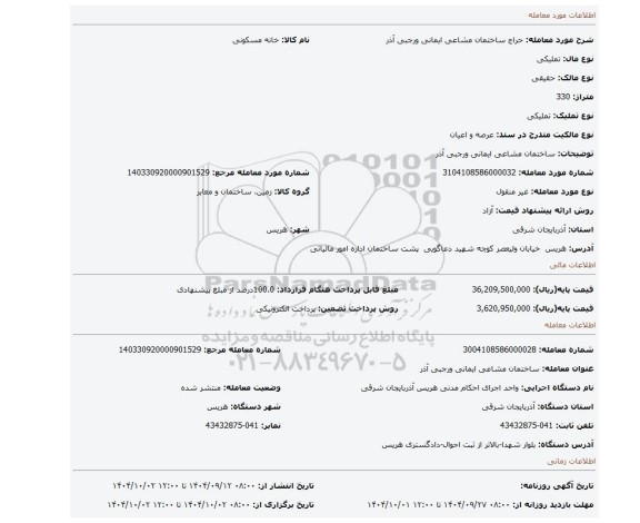مزایده، ساختمان مشاعی ایمانی ورجبی آذر