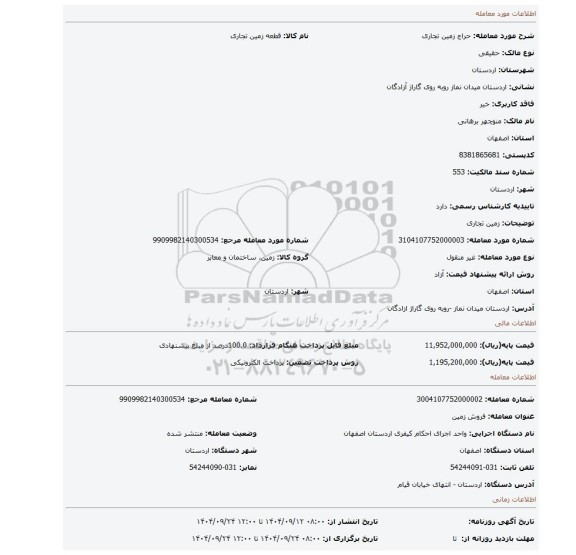 مزایده، زمین تجاری