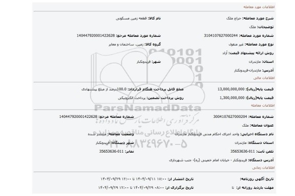 مزایده، ملک