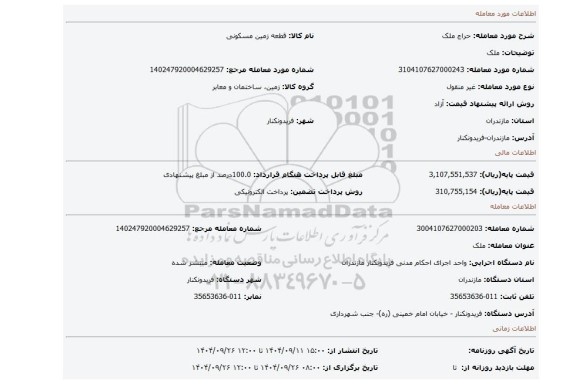 مزایده، ملک