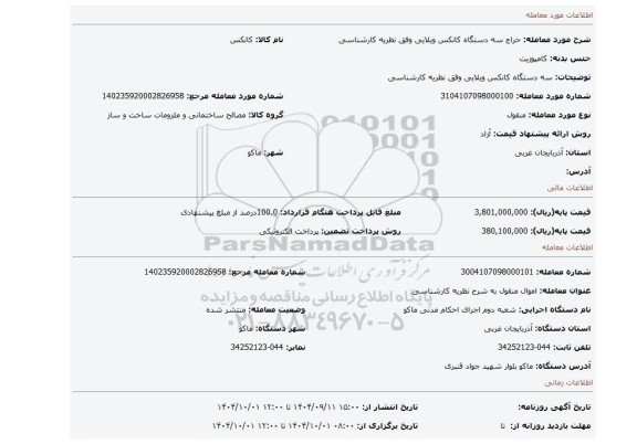 مزایده، سه دستگاه کانکس ویلایی وفق نظریه کارشناسی