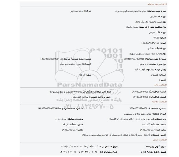مزایده، ملک تجاری مسکونی شهری