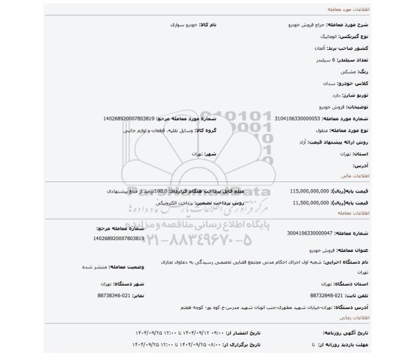 مزایده، فروش خودرو