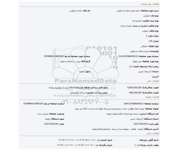 مزایده، مزایده ملک مسکونی