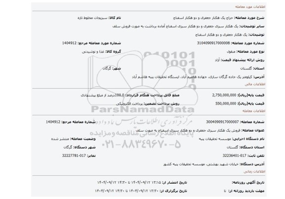 مزایده، یک هکتار جعفری و دو هکتار اسفناج