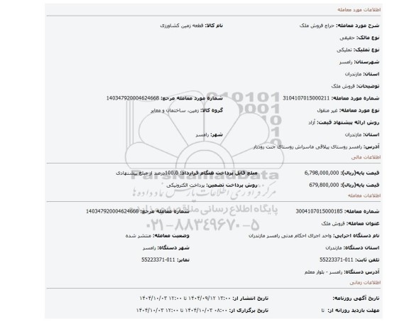 مزایده، فروش ملک