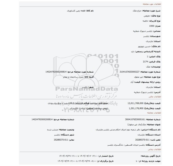 مزایده، ملک