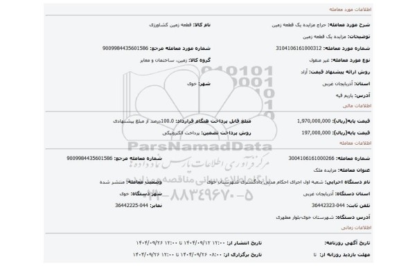 مزایده، مزایده یک قطعه زمین