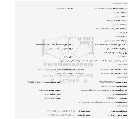 مزایده، ملک تجاری مشاعی