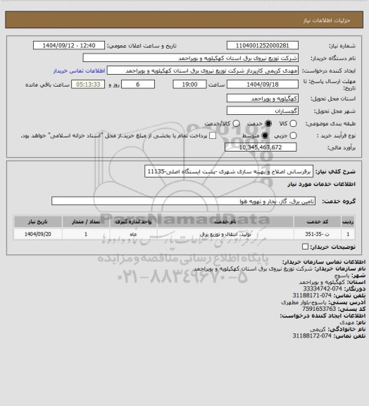 استعلام برقرسانی اصلاح و بهینه سازی شهری -پشت ایستگاه اصلی-11135