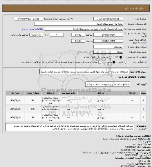 استعلام استعلام خرید پایه بتنی برق چهارگوش مسلح  رعایت سقف معاملات متوسط الزامی است