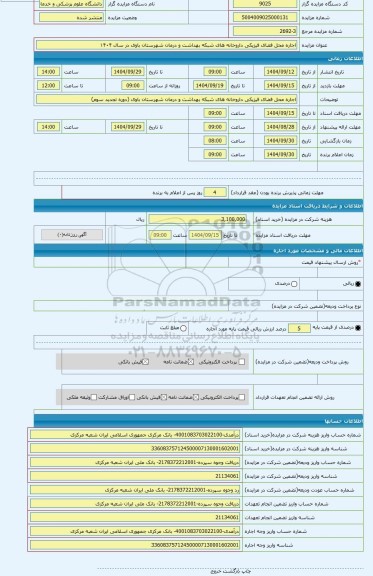 مزایده ، اجاره محل فضای فیزیکی داروخانه های شبکه بهداشت و درمان شهرستان باوی در سال ۱۴۰۴