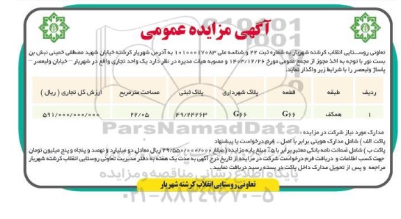 مزایده یک واحد تجاری 
