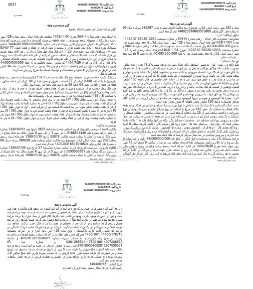 مزایده ششدانگ پلاک ثبتی هشت هزار و سیصد و چهل فرعی از هفتاد و هفت اصلی 