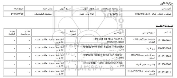 استعلام الکترونیکی، انواع پیچ ، مهره