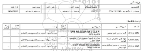 استعلام الکترونیکی، متعلقات شبکه هوایی