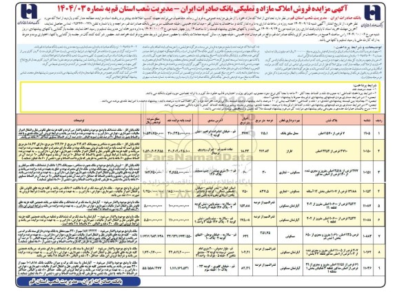 مزایده فروش املاک مازاد و تملیکی 
