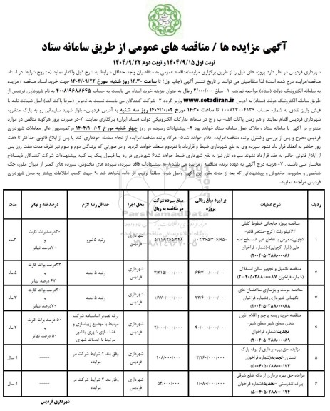 مناقصه و مزایده حق بهره برداری از بوفه پارک نسترن