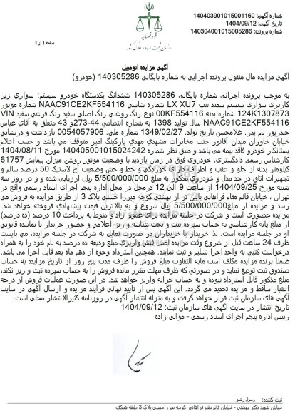 مزایده خودروی سواری سمند